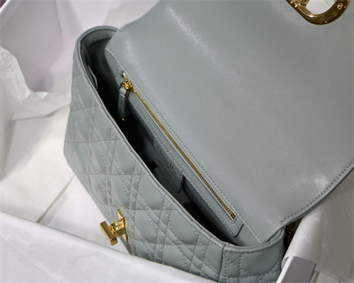 CD Medium Di.or Caro Bag Supple Cannage Calfskin Gold Tone Metal Stone Grey