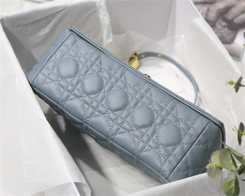 CD Medium Di.or Caro Bag Supple Cannage Calfskin Gold Tone Metal Blue