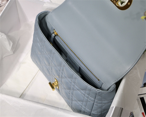 CD Medium Di.or Caro Bag Supple Cannage Calfskin Gold Tone Metal Blue