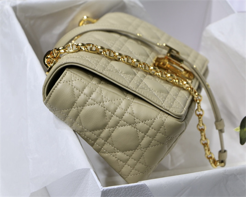 CD Medium Di.or Caro Bag Supple Cannage Calfskin Gold Tone Metal Beige