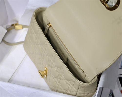 CD Medium Di.or Caro Bag Supple Cannage Calfskin Gold Tone Metal Beige