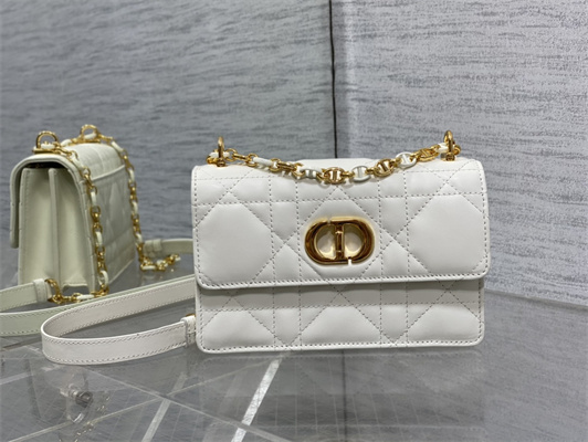 CD Miss Caro Mini Bag Macrocannage Lambskin Gold Tone Metal White