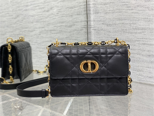 CD Miss Caro Mini Bag Macrocannage Lambskin Gold Tone Metal Black