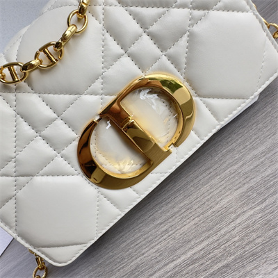 CD Small Di.or Caro Bag Quilted Macrocannage Calfskin Gold Tone Metal White
