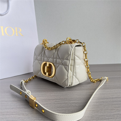 CD Small Di.or Caro Bag Quilted Macrocannage Calfskin Gold Tone Metal White