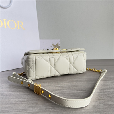CD Small Di.or Caro Bag Quilted Macrocannage Calfskin Gold Tone Metal White