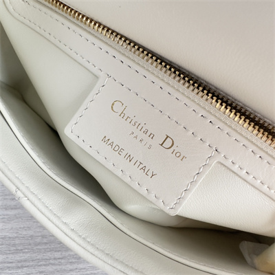 CD Small Di.or Caro Bag Quilted Macrocannage Calfskin Gold Tone Metal White