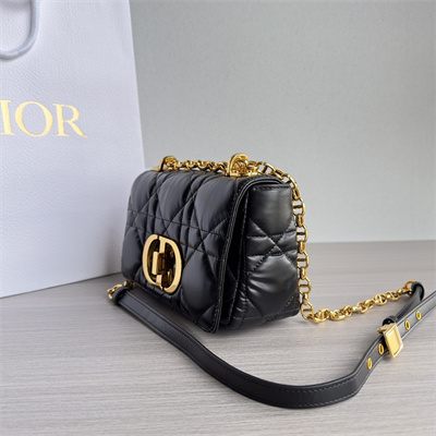 CD Small Di.or Caro Bag Quilted Macrocannage Calfskin Gold Tone Metal Black