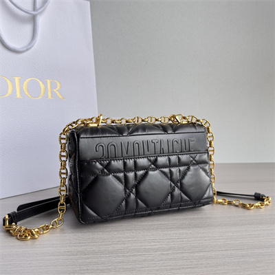 CD Small Di.or Caro Bag Quilted Macrocannage Calfskin Gold Tone Metal Black