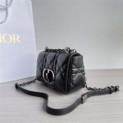 CD Small Di.or Caro Bag Quilted Macrocannage Calfskin Guncolor Tone Metal Black