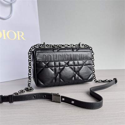 CD Small Di.or Caro Bag Quilted Macrocannage Calfskin Guncolor Tone Metal Black