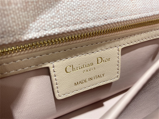 CD Small Di.or Caro Bag Macrocannage Linen Gold Tone Metal Rose Pink
