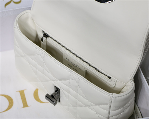 CD Small Di.or Caro Bag Quilted Macrocannage Calfskin Guncolor Tone Metal White