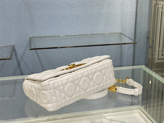 CD Small Di.or Caro Bag Supple Cannage Calfskin Gold Tone Metal White