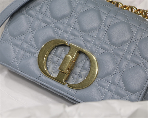 CD Small Di.or Caro Bag Supple Cannage Calfskin Gold Tone Metal Blue