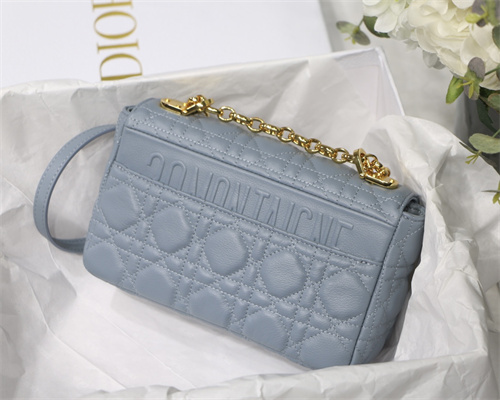 CD Small Di.or Caro Bag Supple Cannage Calfskin Gold Tone Metal Blue