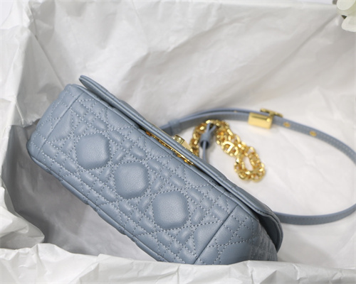 CD Small Di.or Caro Bag Supple Cannage Calfskin Gold Tone Metal Blue