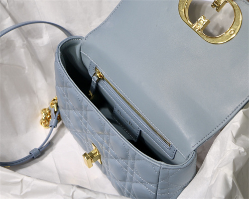 CD Small Di.or Caro Bag Supple Cannage Calfskin Gold Tone Metal Blue