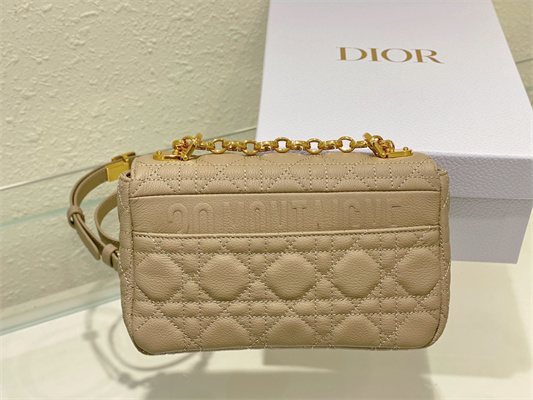 CD Small Di.or Caro Bag Supple Cannage Calfskin Gold Tone Metal Beige