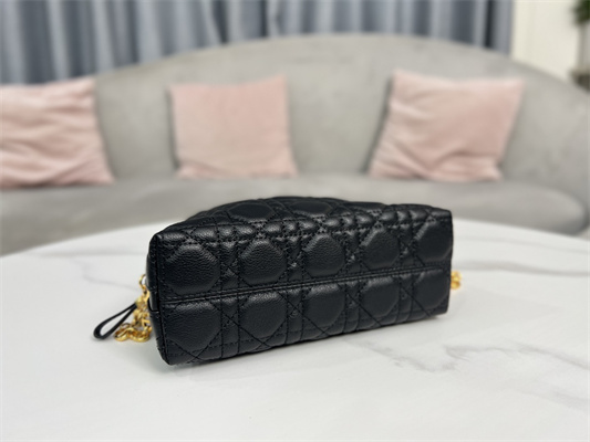 CD Caro D-Cosy Mini Bag Supple Cannage Calfskin Gold Tone Metal Black