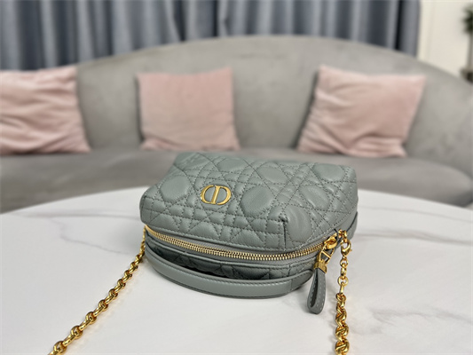 CD Caro D-Cosy Mini Bag Supple Cannage Calfskin Gold Tone Metal Grey