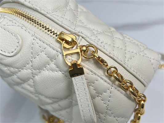 CD Caro D-Cosy Mini Bag Supple Cannage Calfskin Gold Tone Metal Cream