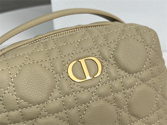 CD Caro D-Cosy Mini Bag Supple Cannage Calfskin Gold Tone Metal Beige