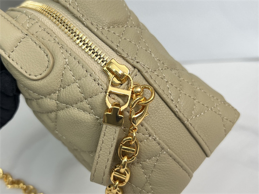 CD Caro D-Cosy Mini Bag Supple Cannage Calfskin Gold Tone Metal Beige