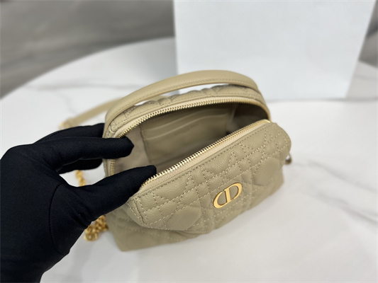 CD Caro D-Cosy Mini Bag Supple Cannage Calfskin Gold Tone Metal Beige