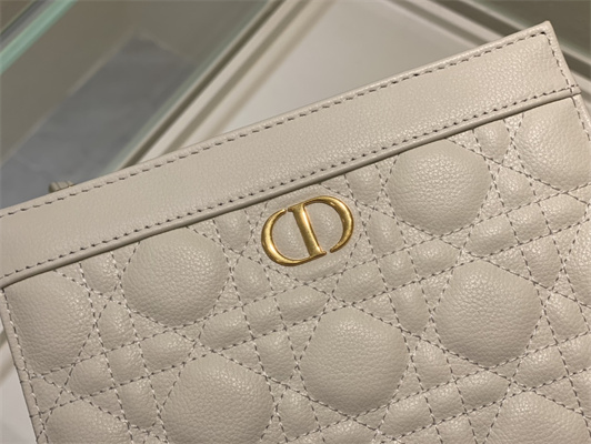 CD Caro Zipped Pouch Supple Cannage Calfskin Gold Tone Metal White