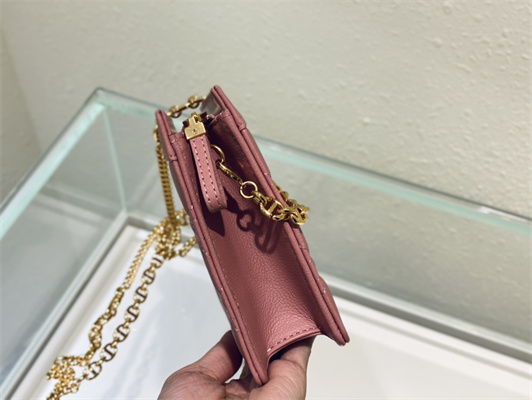 CD Caro Zipped Pouch Supple Cannage Calfskin Gold Tone Metal Pink