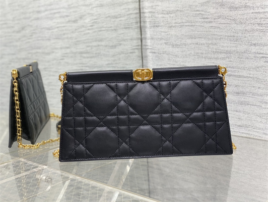 CD Caro Colle Noire Clutch with Chain Black Cannage Lambskin Gold Tone Metal
