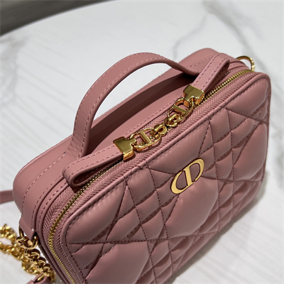 CD Caro Box Bag Macrocannage Calfskin Gold Tone Metal Pink
