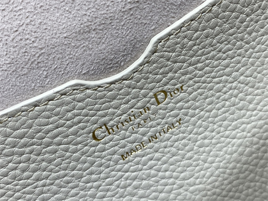 CD Large Di.or Bobby Bag White Grained Calfskin With Blue Di.or Oblique Emb Shoulder Strap