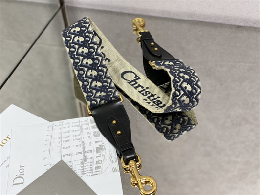 CD Large Di.or Bobby Bag Stone Grey Box Calfskin With Blue Di.or Oblique Emb Shoulder Strap