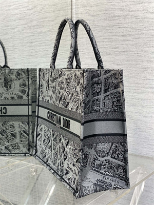 CD Large Book Tote Grey and Black Plan de Paris Embroidery