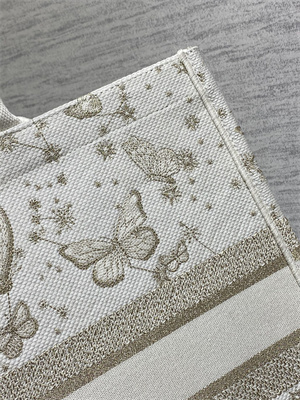 CD Large Book Tote Butterfly Zodiac Embroidery Gold Tone and White