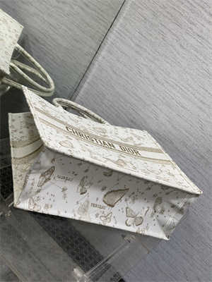 CD Large Book Tote Butterfly Zodiac Embroidery Gold Tone and White