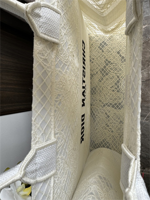 CD Large Book Tote White D-Lace Butterfly Embroidery With Macrame Effect