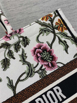 CD Large Book Tote Petites Fleurs Embroidery White Multicolor