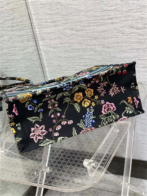 CD Large Book Tote Petites Fleurs Embroidery Black Multicolor