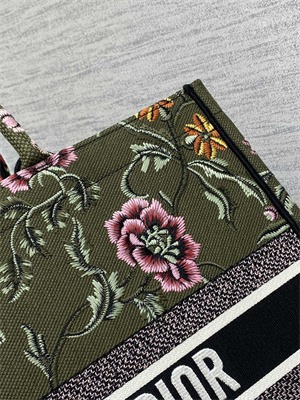 CD Large Book Tote Petites Fleurs Embroidery Kaki Green Multicolor