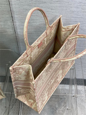 CD Large Book Tote Toile de Jouy Embroidery Ecru and Pink