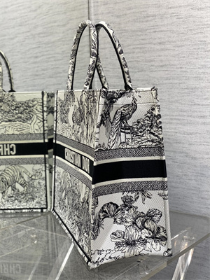 CD Large Book Tote Voyage Toile de Jouy Embroidery White and Black