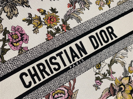 CD Large Book Tote Jardin Botanique Embroidery White Multicolor