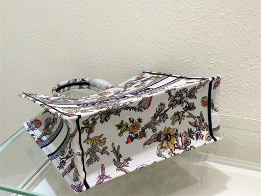 CD Large Book Tote Jardin Botanique Embroidery White Multicolor