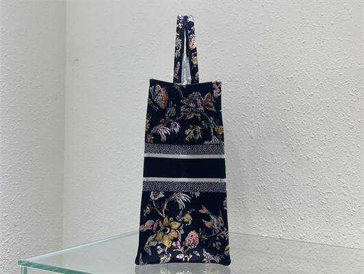 CD Large Book Tote Jardin Botanique Embroidery Black Multicolor