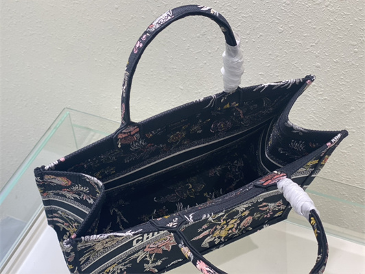 CD Large Book Tote Jardin Botanique Embroidery Black Multicolor