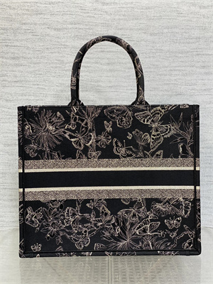 CD Large Book Tote Toile de Jouy Mexico Embroidery Black and Gold Tone