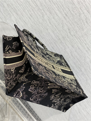 CD Large Book Tote Toile de Jouy Mexico Embroidery Black and Gold Tone